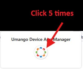 Umango extension popup with an arrow indicating to click the Umango logo five times